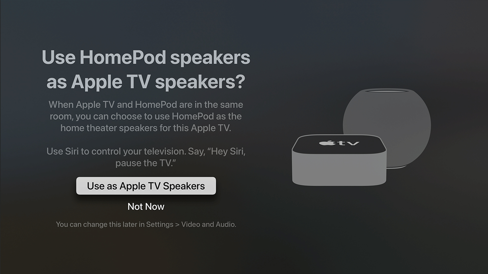 Apple TV提示将HomePods配对电视扬声器