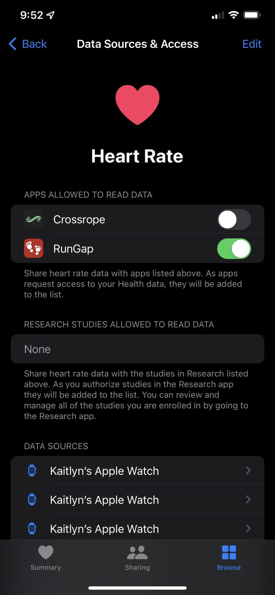 Apple Health应用程序的屏幕截图显示了用户的心脏健康数据。