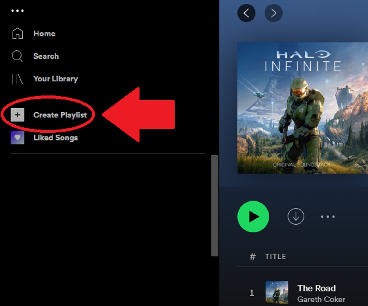 Spotify桌面屏幕快照的create播放列表按钮