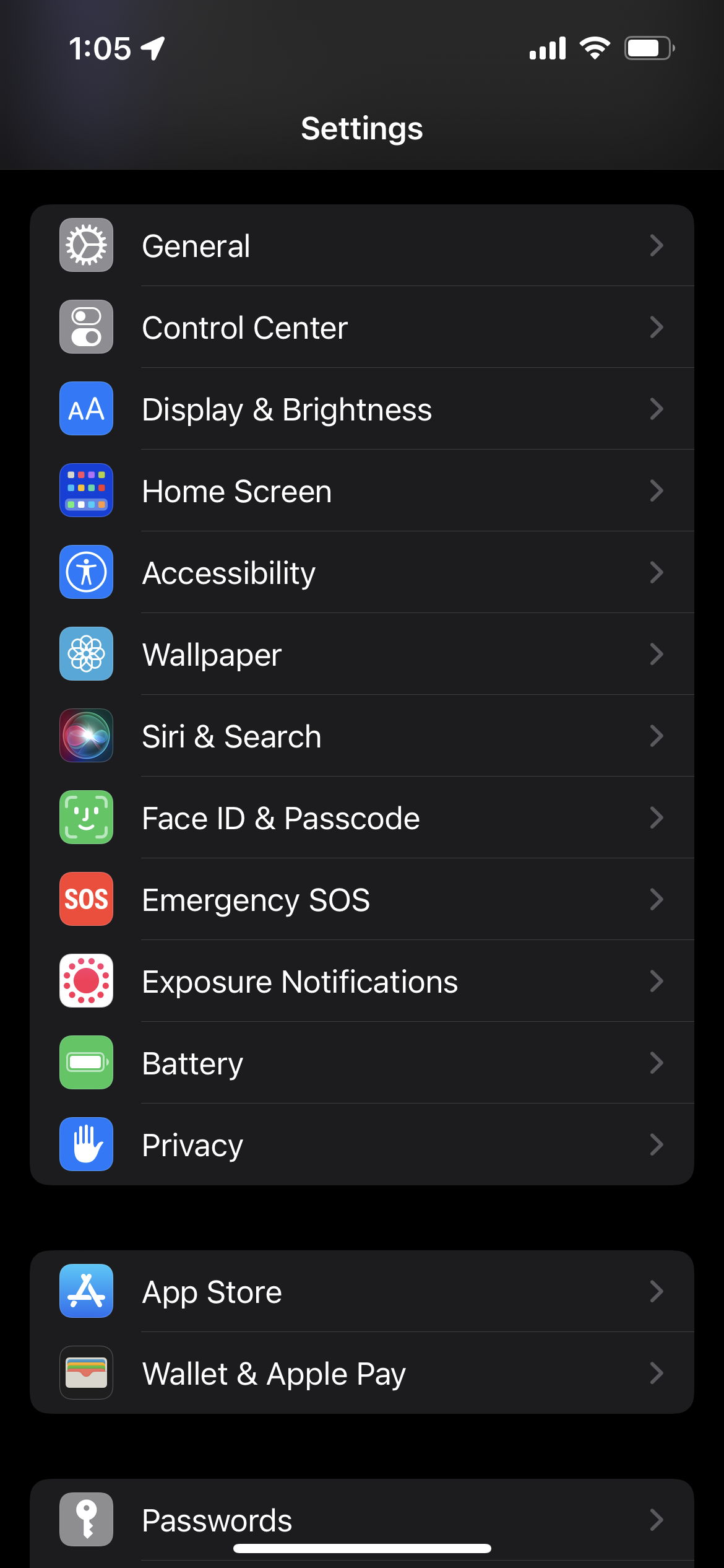 iOS 15中的iPhone设置应用程序