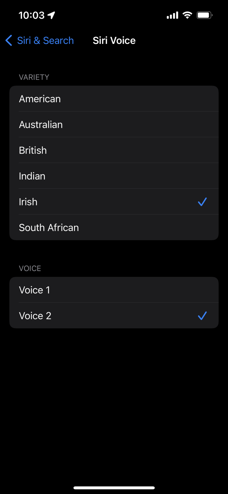iPhone上的Siri语音选项