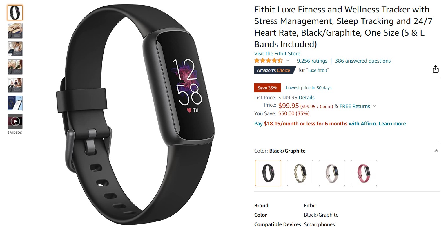 Fitbit Luxe健身跟踪亚马逊交易