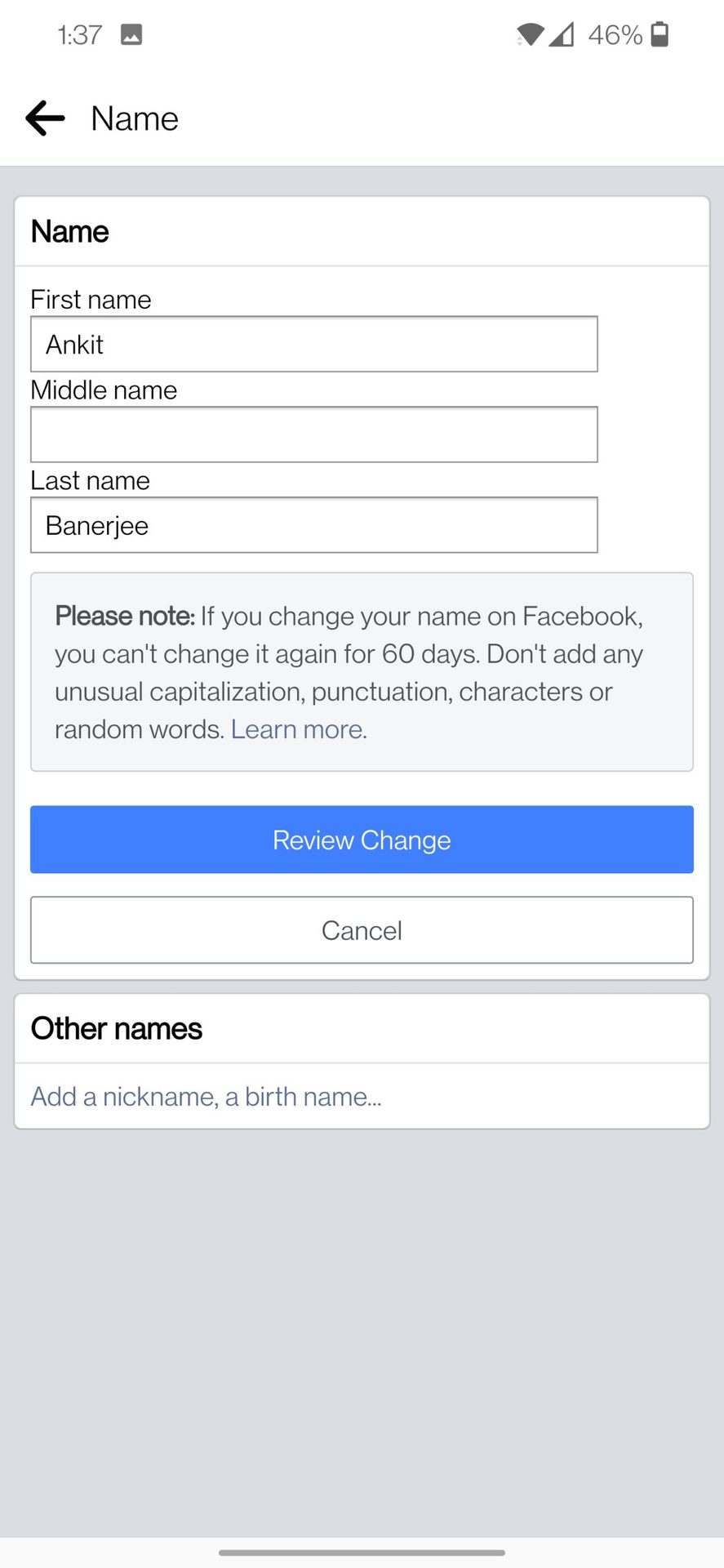 Facebook应用程序更改名称