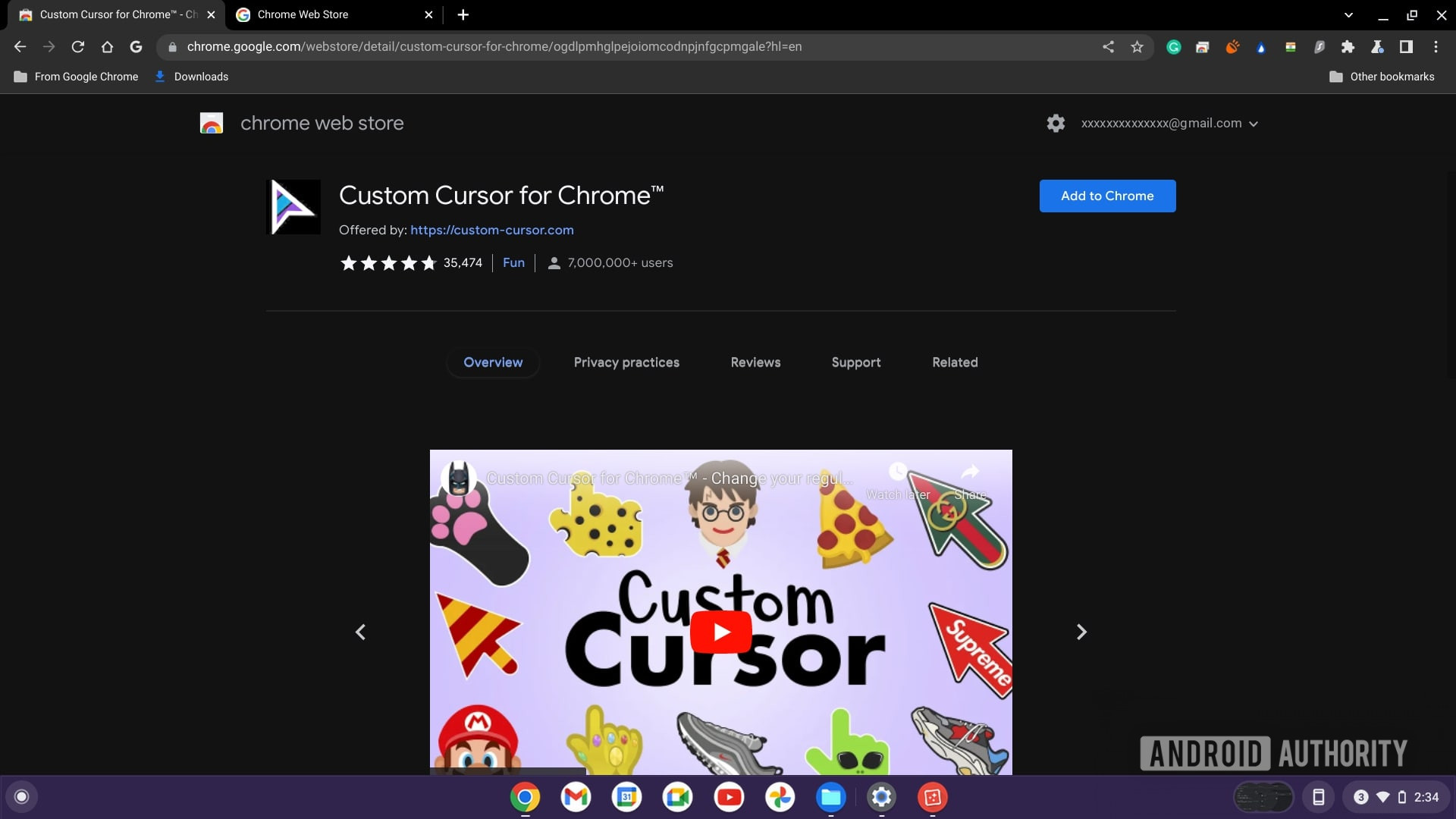 Chromebook Chrome Web Store的自定义游标
