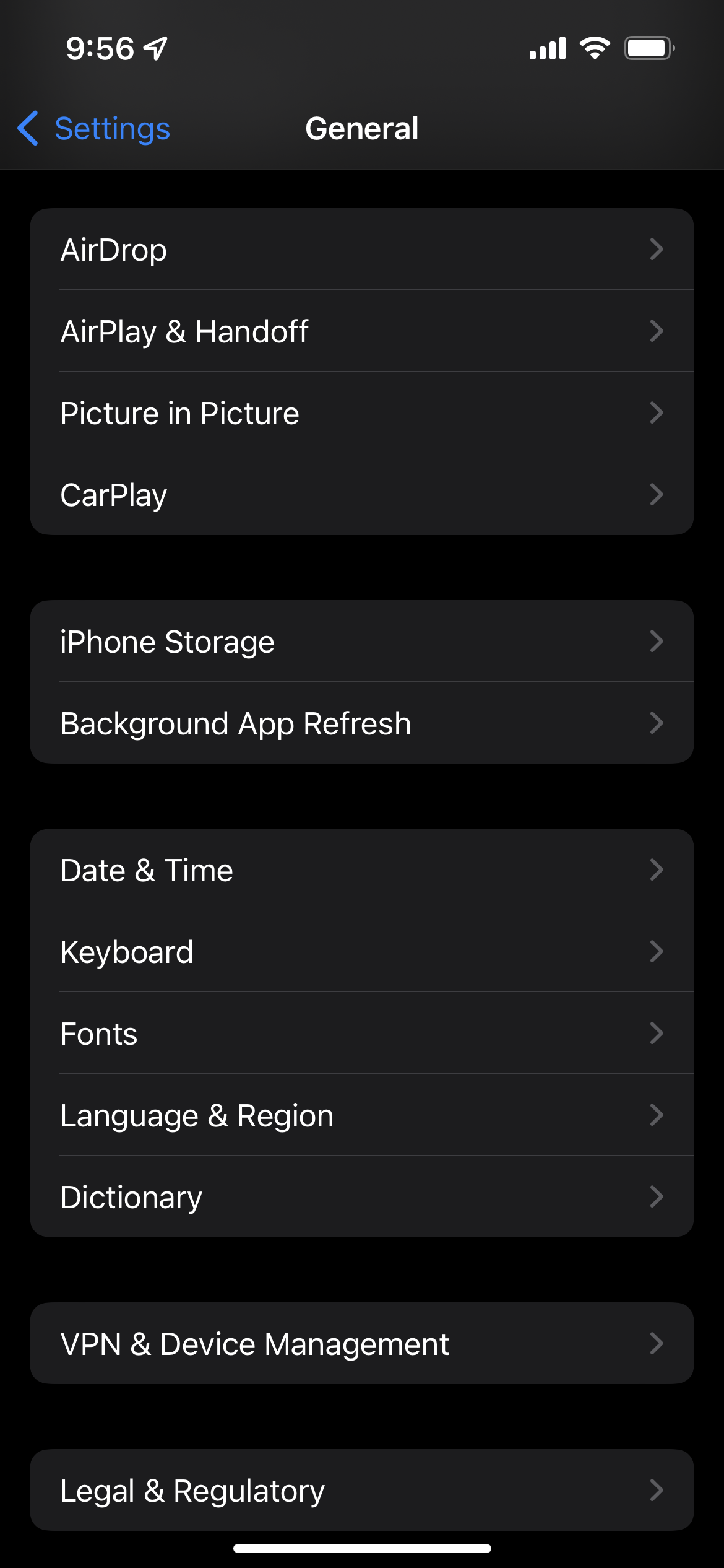 iOS 15设置应用程序中的一般选项