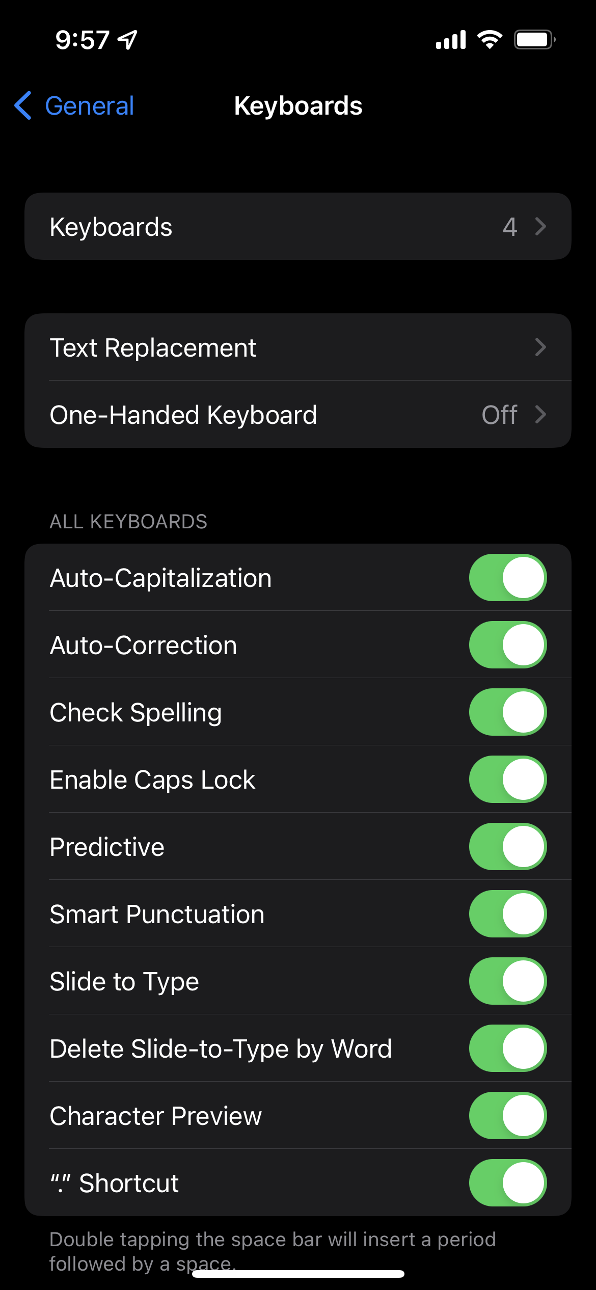 iOS 15设置应用程序中的键盘选项