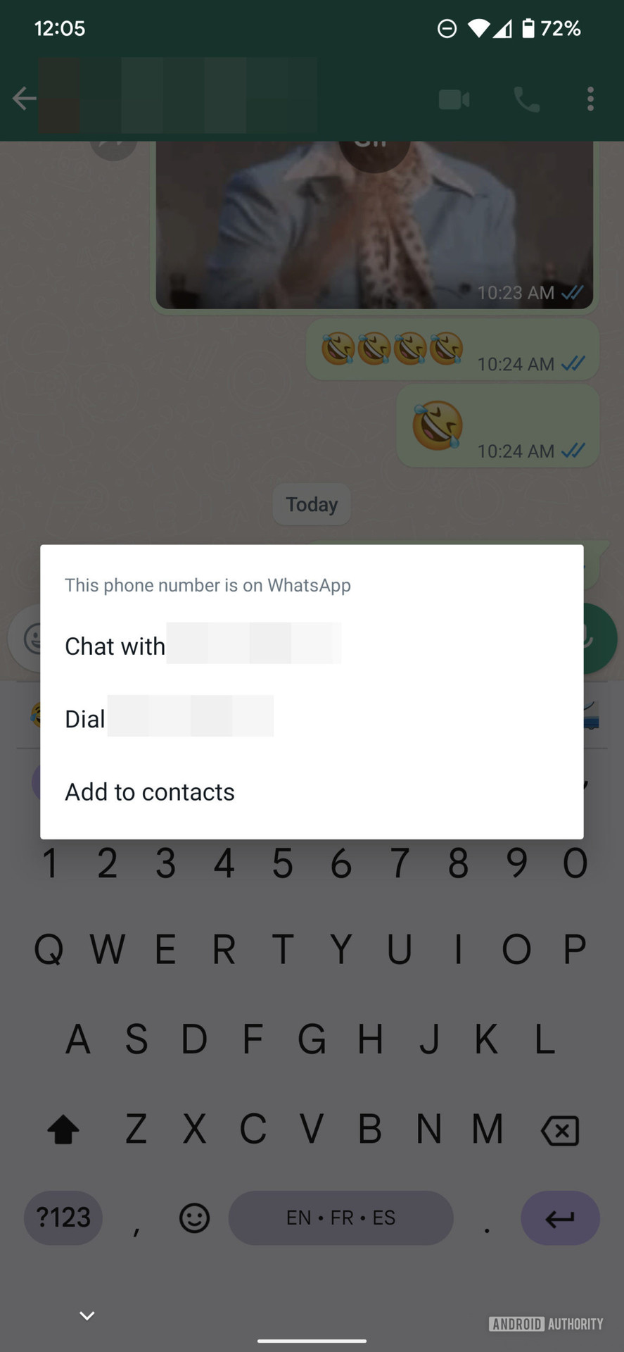 WhatsApp未保存的号码菜单