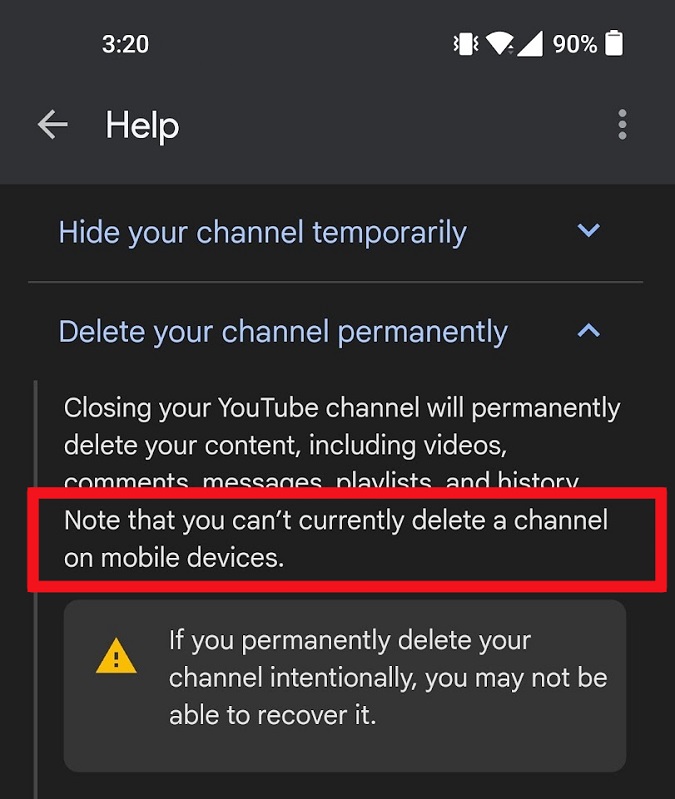 帐户状态和频道删除Google Mobile